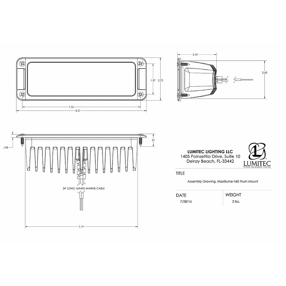 Lumitec Maxillumeh60 Flush Mount Flood Light White Housing White Dimming 101336
