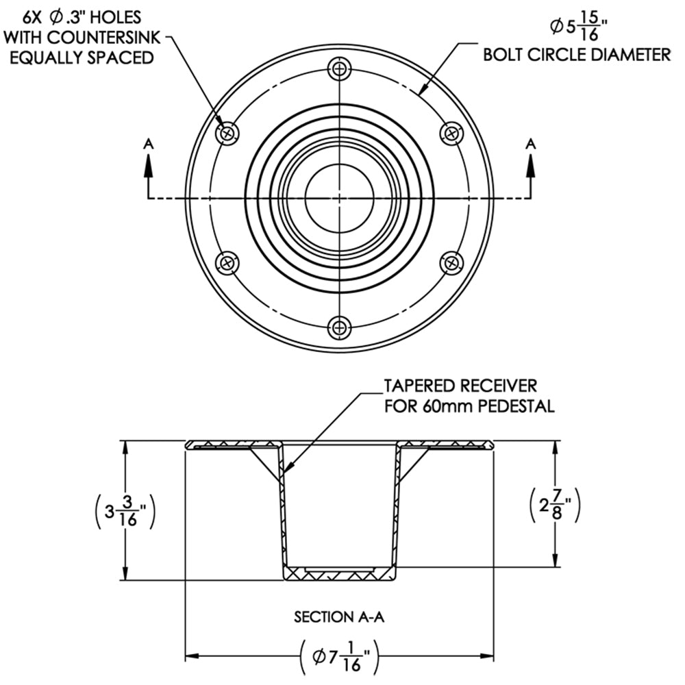 TACO Table Support Flush Mount Fits 238 Pedestals Z104085BLY60MM