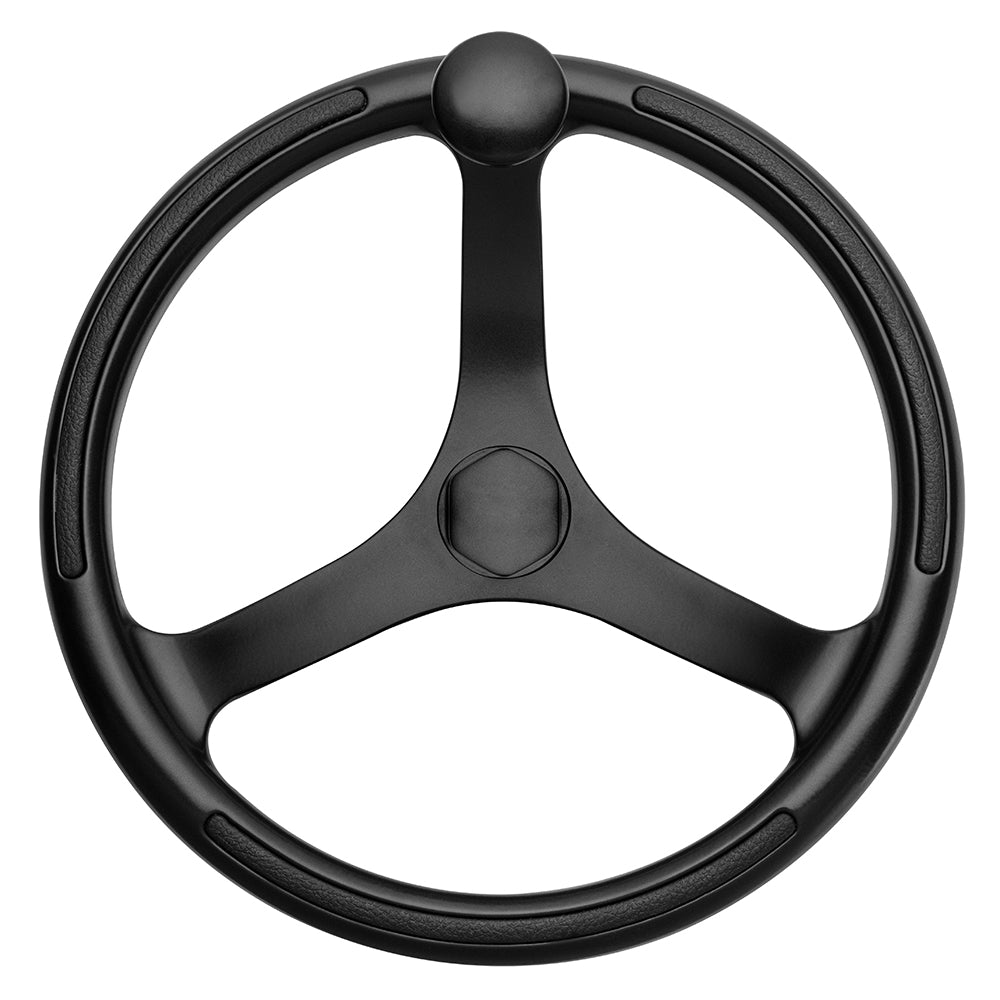 Schmitt Marine Primus Wheel 135 Black 34 Tapered Shaft wKnob Finger Grips Black Powder Coat 742132BFGK