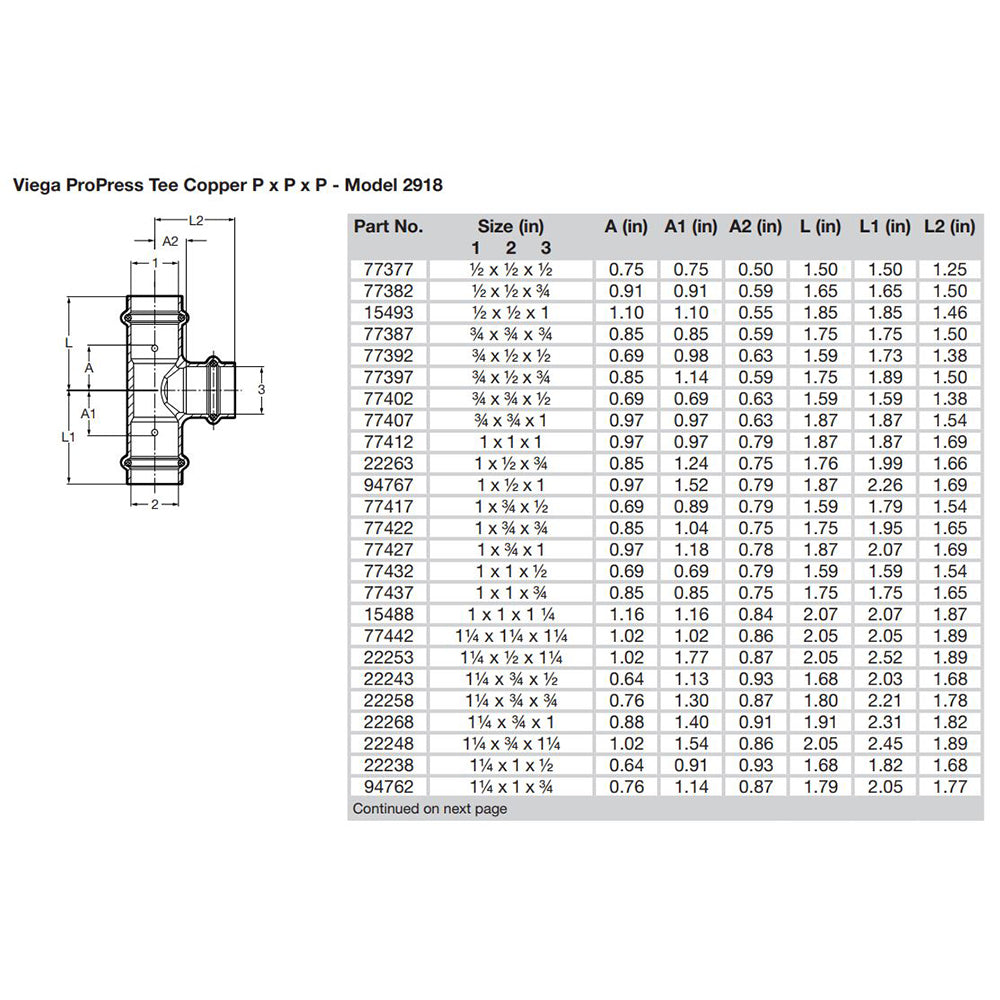 Viega ProPress 114 Copper Tee Triple Press Connection Smart Connect Technology 77442