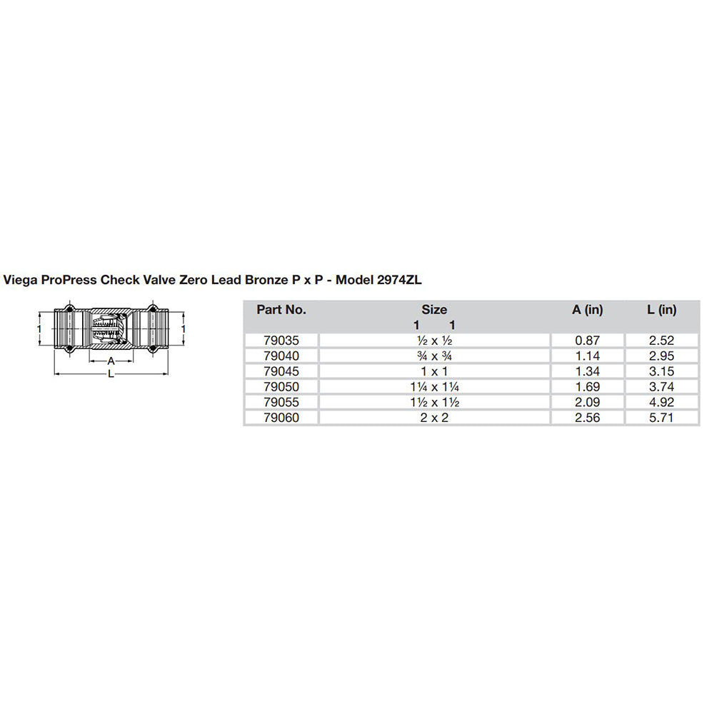 Viega ProPress 34 Zero Lead Check Valve Double Press Connection Smart Connect Technology 79040