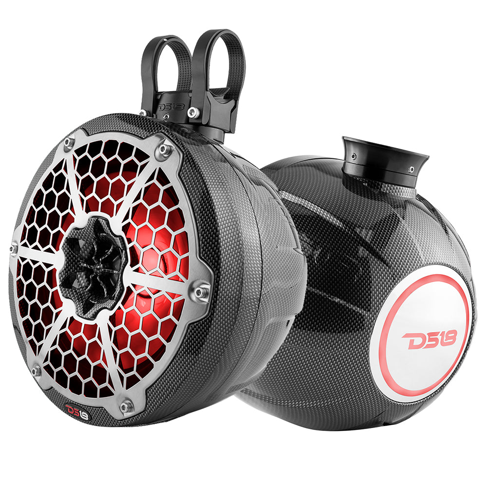 DS18 HYDRO 8 Compact Wakeboard Pod Tower wRGB Light 375W Black Carbon Fiber CFPS8