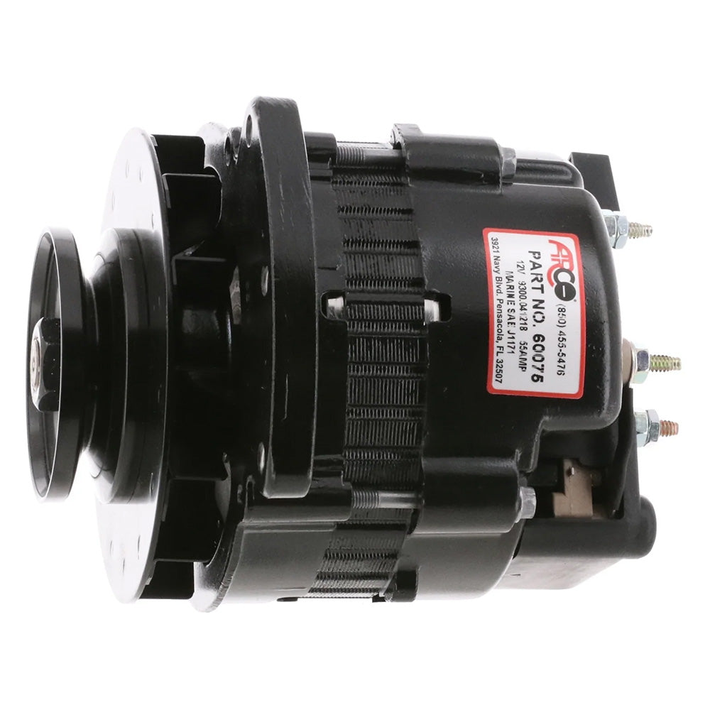 ARCO Marine Premium Replacement Universal Alternator wSingle Groove Pulley 12V 55A 60075