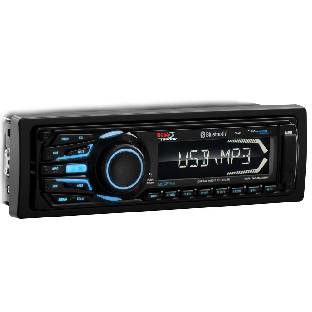Boss Audio MR1308UABK Bluetooth Fully Marinized MP3Compatible Digital Media Receiver wUSB SD Memory Card Ports Aux