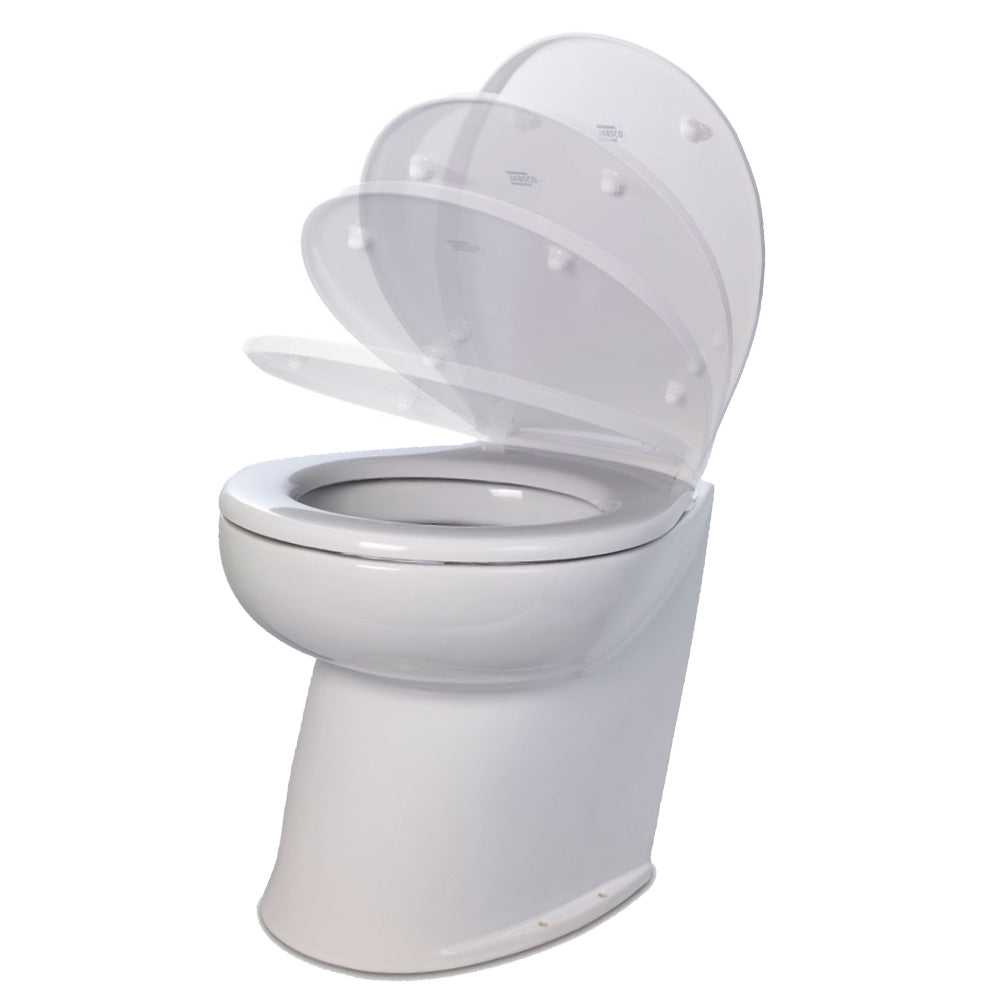 Jabsco Deluxe Flush 17 Angled Back 12V Freshwater Electric Marine Toilet wSolenoid Valve Soft Close Lid 580203012