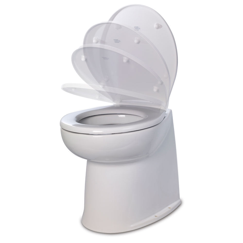 Jabsco Deluxe Flush 14 Straight Back 12V Freshwater Electric Marine Toilet wSolenoid Valve Soft Close Lid 580803012