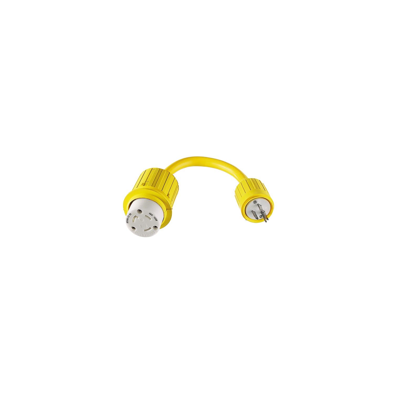 Hubbell HBL104 Yellow Watertight 30A 125V Locking Female to 15A 125V Straight Blade Male Adapter